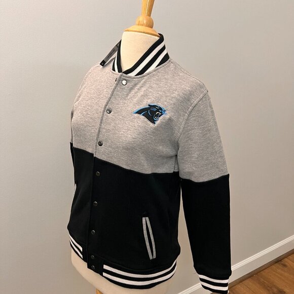 NEW Carolina Panthers NFL Team Apparel Youth Black Grey Letterman Jacket Sz L - Picture 10 of 13